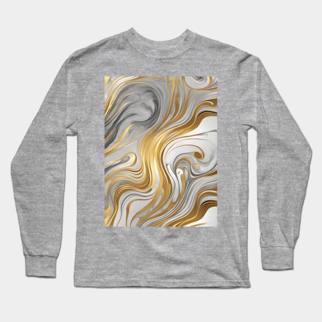 Gold and Silver Abstract Swirls Long Sleeve T-Shirt by MaayanStudios